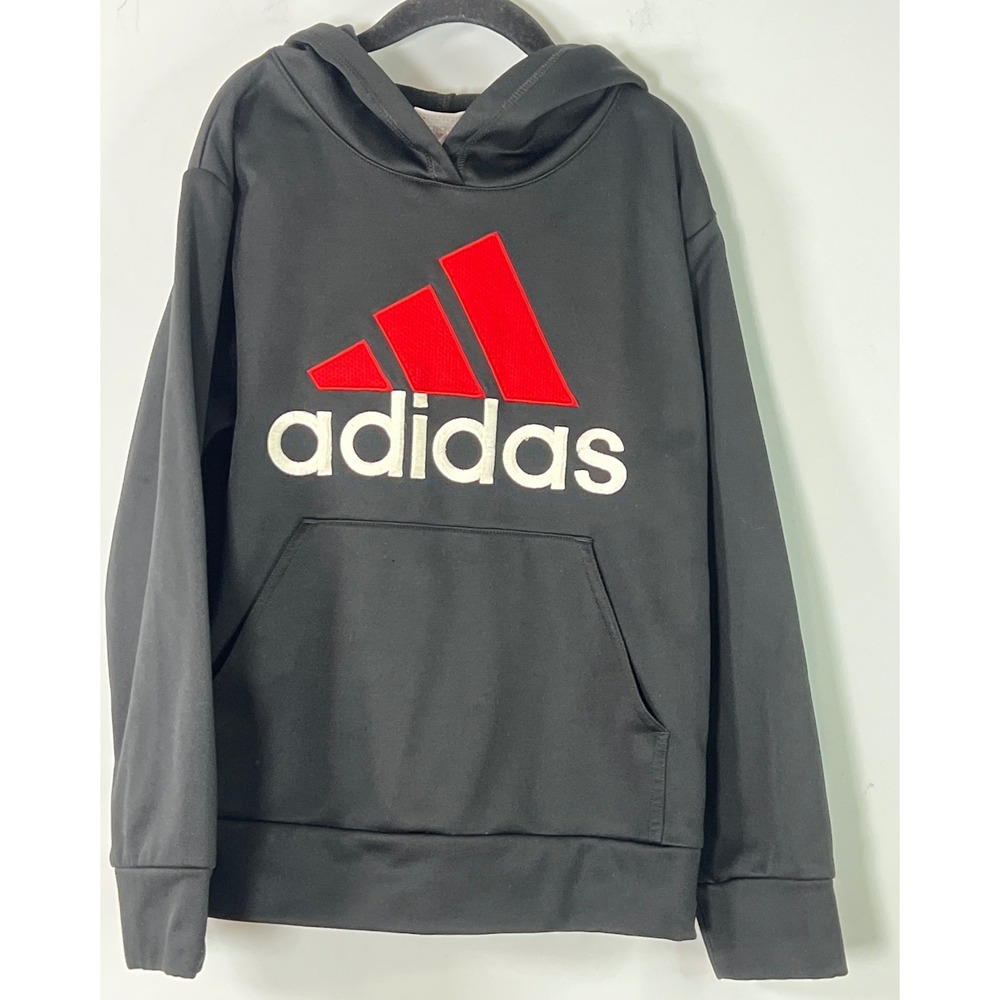Adidas Kids Black Red White Hooded Sweatshirt Sporty Relaxing Comfort Boys Small